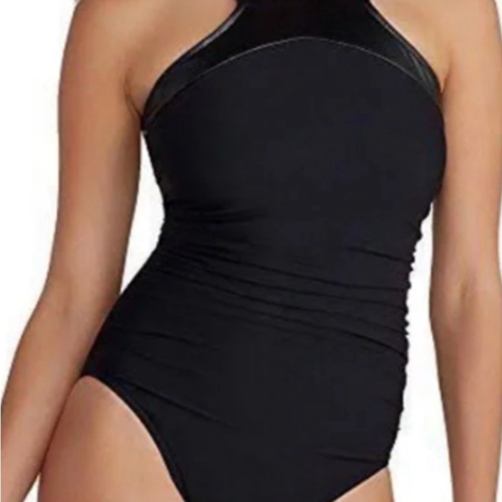 Magicsuit Bonnie Faux Leather one-piece Swimsuit size 10 Black